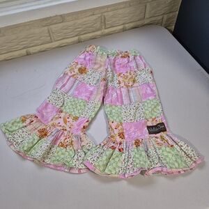 Matilda Jane Pants Girls 4 Patchwork Pink Green Plaid Floral Ruffle‎